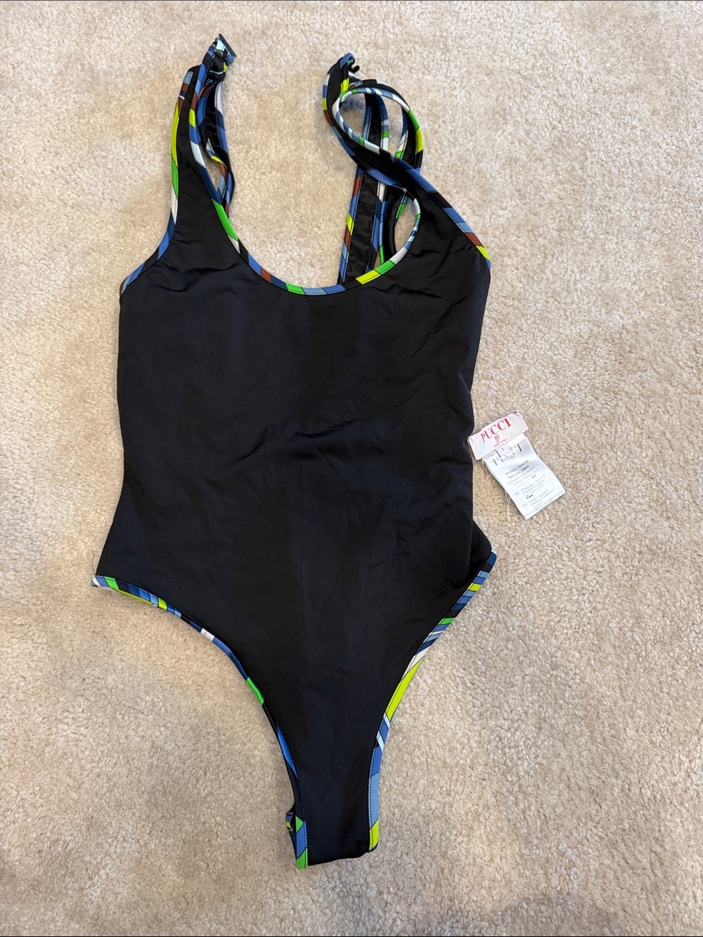 Black Pucci One-Piece Swimsuit with Multicolor Trim - woman